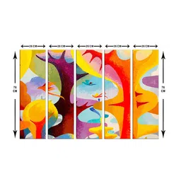 999Store Set Of 5 Multi-Coloured Abstract Tree With Bird Panel Wall Painting Wall Art image 5