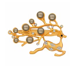 Mahi Women Stone-Studded Running Deer Shaped Lapel Pin-picture-43