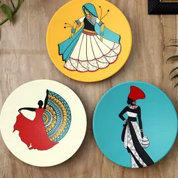 ARTYSTA BEAUTIFYING LIVES Blue & Yellow 3 Pieces Women Trio Wall Plate-picture-13
