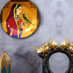 JIKRAA Yellow & Green 2 Pcs Printed Ceramic Wall Plates-image-1