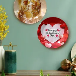 JIKRAA 2 Pcs Beige & Red Happy Valentine's Day Ceramic Wall Plates-picture-18