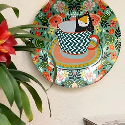 JIKRAA Green & Red Floral Printed Ceramic Round Wall Plate image 2