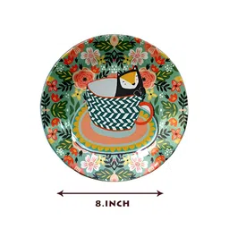 JIKRAA Green & Red Floral Printed Ceramic Round Wall Plate image 4