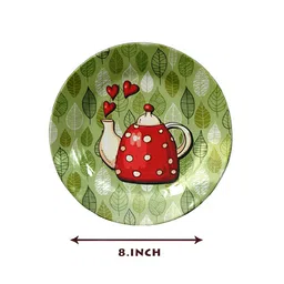 JIKRAA Green & Red Floral Printed Ceramic Round Wall Plate image 2