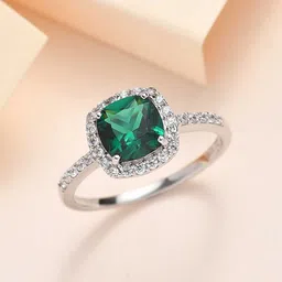 Ornate Jewels Rhodium-Plated 925 Sterling Silver Green Emerald Cocktail Ring-picture-38