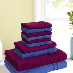 SPACES Pack Of 10 Solid 380 GSM Pure Cotton Bath, Hand & Face Towel Set-picture-1