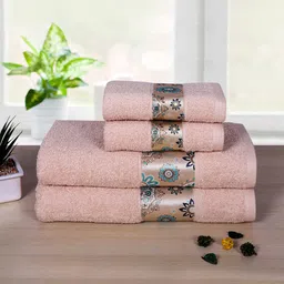 RANGOLI Set of 4 Pink & Blue Printed Pure Cotton 450 GSM Towel Set-picture-41