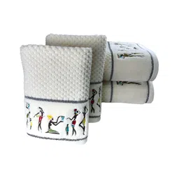 SENSES Cream-Coloured & White 4 Pieces Cotton Towel Set image 2