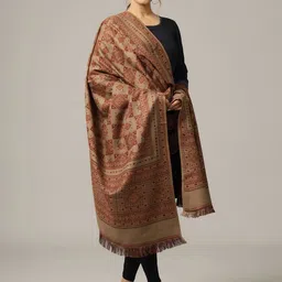 HANDICRAFT PALACE Women Brown & Maroon Red Woven-Design Shawl-picture-38