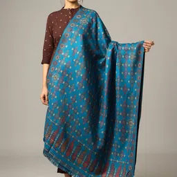 HANDICRAFT PALACE Women Turquoise Blue & Red Woven Design Shawl-picture-28