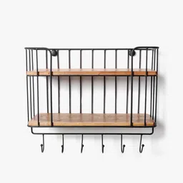 CASA DECOR Brown Dual Joint Wood Wall Shelf with Keyholders-picture-23