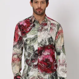 Mufti Slim Fit Floral Printed Pure Cotton Casual Shirt-picture-31