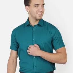 Southbay Men Teal Blue Smart Tailored Fit Cotton Linen Formal Shirt-picture-32