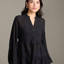 20Dresses Black Self Design Mandarin Collar Puff Sleeve Gathered Tiered Top With Inner-picture-6