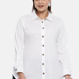 The Pink Moon Women White Plus Size Regular Fit Solid Semiformal Shirt-picture-23