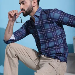 Indian Needle Classic Tartan Checks Cotton Casual Shirt-image-85