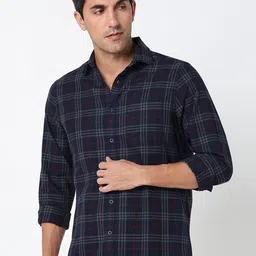 R&B Men Spread Collar Tartan Checked Casual Shirt-picture-15
