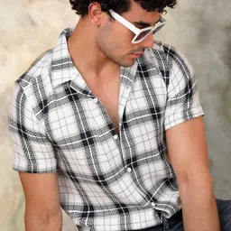 Indian Needle Classic Tartan Checks Spread Collar Cotton Casual Shirt-image-45