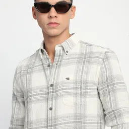 THE BEAR HOUSE Men Slim Fit Tartan Checks Button-Down Collar Opaque Casual Shirt-image-10