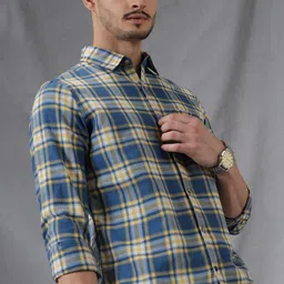 WROGN Comfort Slim Fit Tartan Checks Opaque Acrylic Casual Shirt-image-34