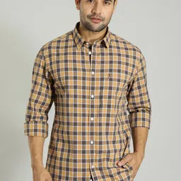 Indian Terrain Tartan Checked Spread Collar Long Sleeves Casual Shirt-image-37