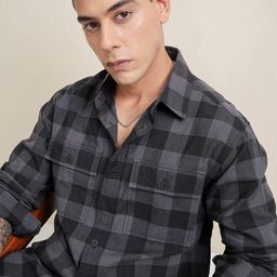 LOCOMOTIVE Premium Men Dobby Textured Buffalo Checks Oversized Casual Shirt-picture-20