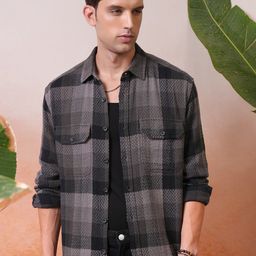 Locomotive Premium Dobby Textured Checked Utility Pocket Shirt-picture-1