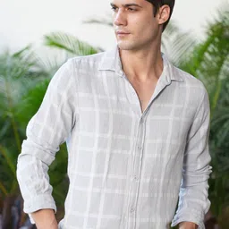 POE Smart Slim Fit Windowpane Checks Cotton Casual Shirt-picture-35