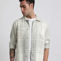 THE BEAR HOUSE 
Men Checked Regular Fit Heavy Flannel Cotton Shacket-picture-5