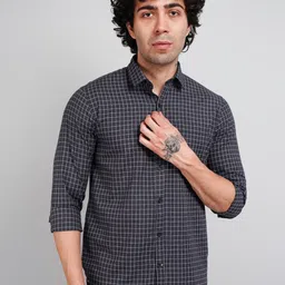 TIM PARIS Comfort Spread Collar Opaque Checked Cotton Casual Shirt-image-78