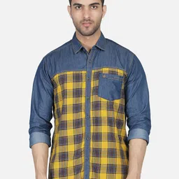 Kuons Avenue Men Yellow Smart Slim Fit Checked Casual Shirt-image-87