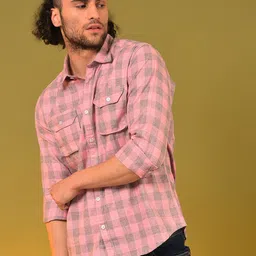 Campus Sutra Men Pink Classic Regular Fit Checked Cotton Casual Shirt-picture-34