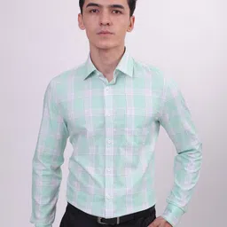 LOUIS STITCH Comfort Checked Spread Collar Cotton Formal Shirt-image-93