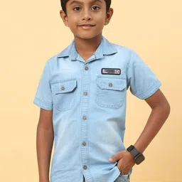 CAZZBA Boys Spread Collar Washed Casual Denim Shirt-image-7
