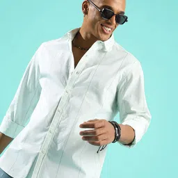 Campus Sutra White Classic Striped Cotton Casual Shirt-image-63