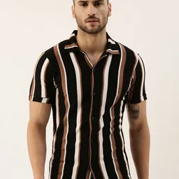 Campus Sutra Men Black & White Striped Casual Shirt-image-3
