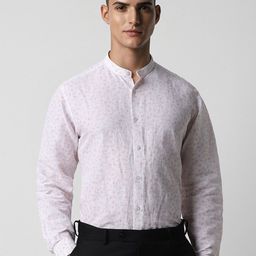 Van Heusen Floral Printed Mandarin Collar Linen Cotton Formal Shirt-picture-34