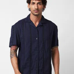 SPYKAR Floral Embroidered Cuban Collar Cotton Casual Shirt-image-40