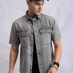 Highlander Men Denim Oversized Shirt-image-0
