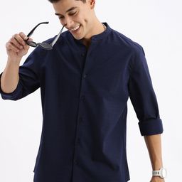 SHOWOFF Standard Slim Fit Horizontal Striped Mandarin Collar Cotton Casual Shirt-picture-23