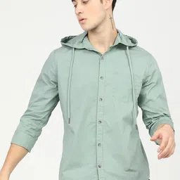 HIGHLANDER Men Green Slim Fit Opaque Casual Shirt-image-84
