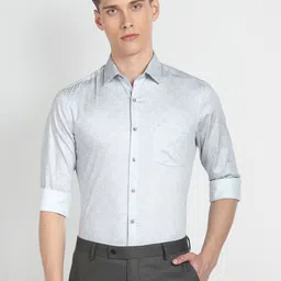 Arrow Floral Printed Spread Collar Long Sleeves Slim Fit Opaque Formal Shirt-image-97