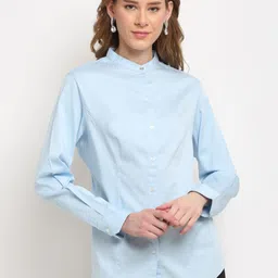 Crozo By Cantabil Women Blue Opaque Formal Shirt-image-68