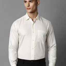 Luxure by Louis Philippe Classic Textured Spread Collar Long Sleeve Cotton Formal Shirt-picture-25