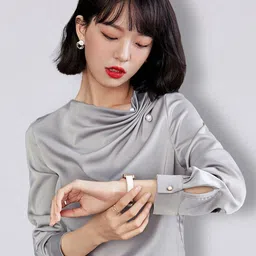 JC Collection Grey Cuffed Sleeves Cowl Neck Top image 1