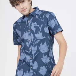 HIGHLANDER Men Navy Blue Slim Fit Floral Opaque Printed Casual Shirt-image-94