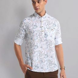 AD By Arvind Mandarin Collar Slim Fit Floral Opaque Printed Casual Shirt-picture-35
