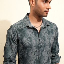 LOCOMOTIVE Luxe Slim Fit Floral Printed Spread Collar Casual Shirt-picture-5