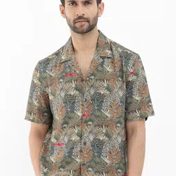 RARE RABBIT Men Grake Tropical Printed Slim Fit Cuban Collar Shirt-picture-27