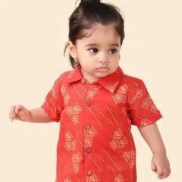 Fabindia Boys Geometric Printed Spread Collar Cotton Casual Shirt-image-86